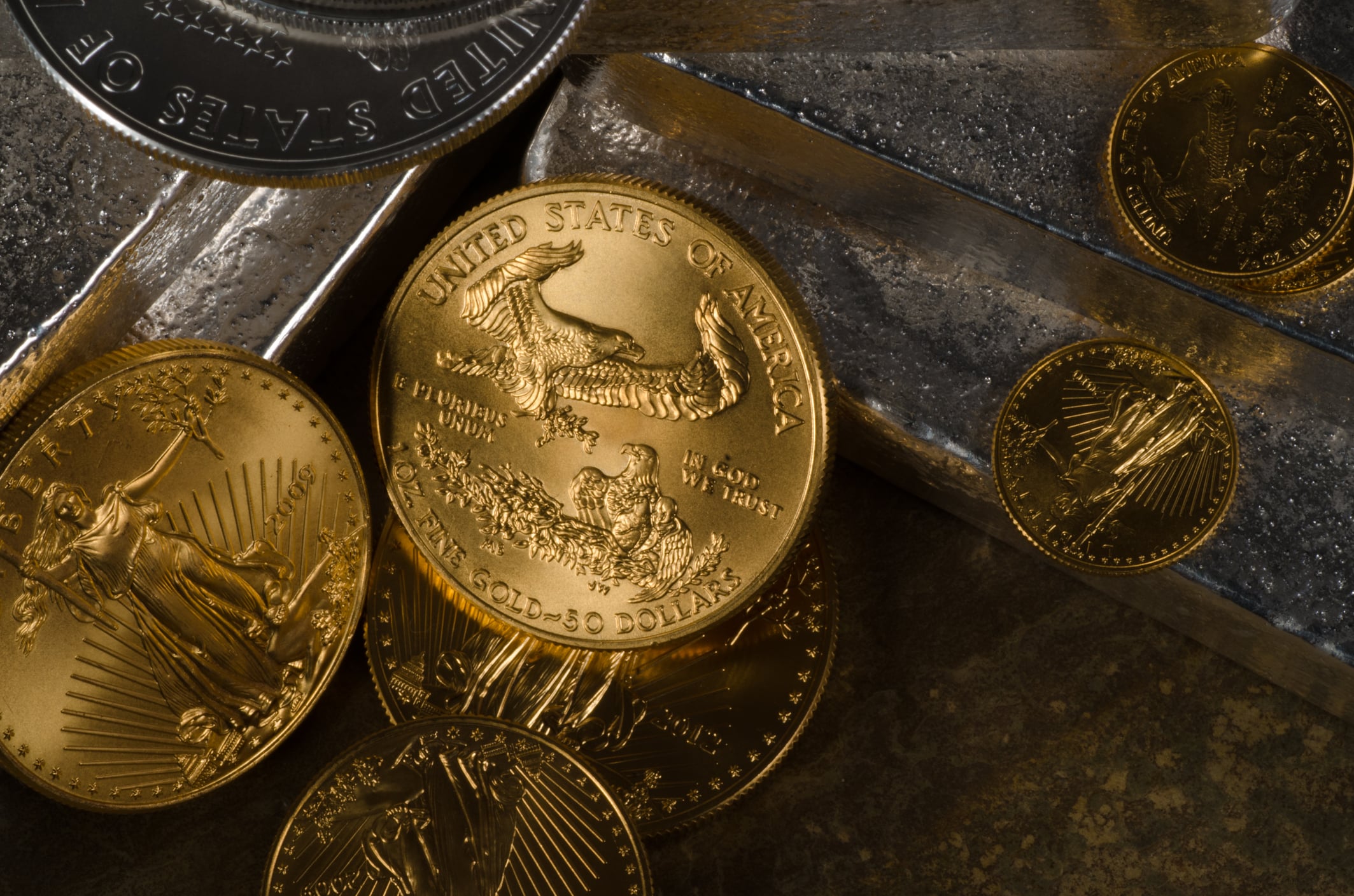 American Gold Eagle & Silver Eagle Coins with Silver Bars